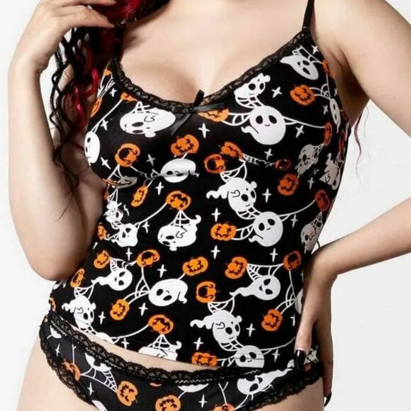 killstar Tops - Killstar Haunted Pumpkin Cropped Cami